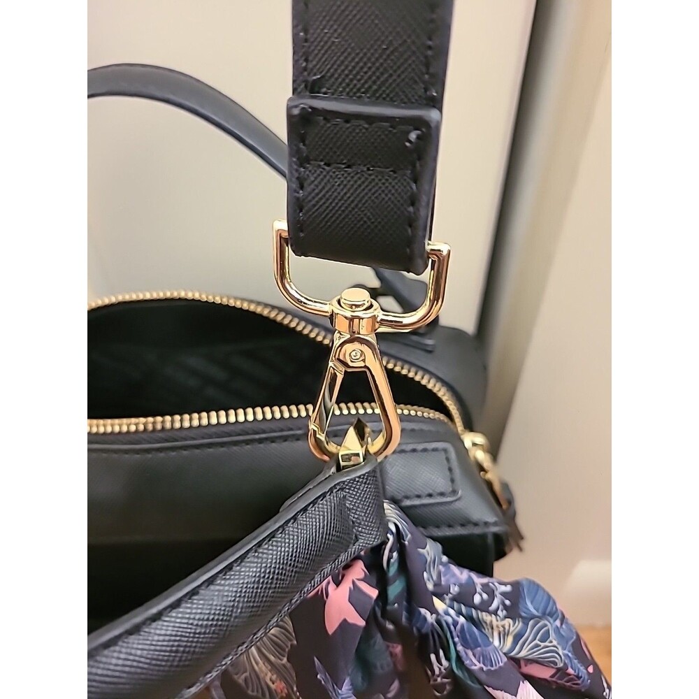Steve Madden satchel crossbody bag Black Ribbon Gold zipper pockets - Picture 7 of 16